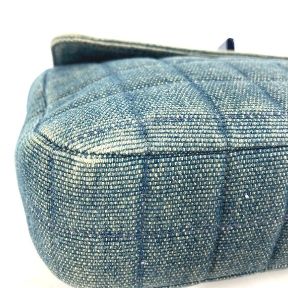 CHANEL Metallic Handle Chocolate bar 2.55 Square Bag Hand Bag Denim blue - Picture 4 of 13